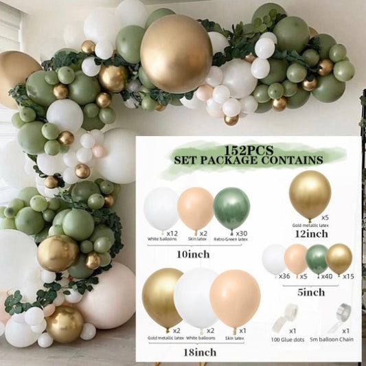 Green Gold Party Balloon Arch, 152-pc