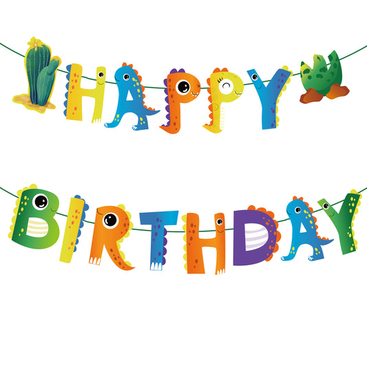 Blue and Yellow Dino Happy Birthday Banner