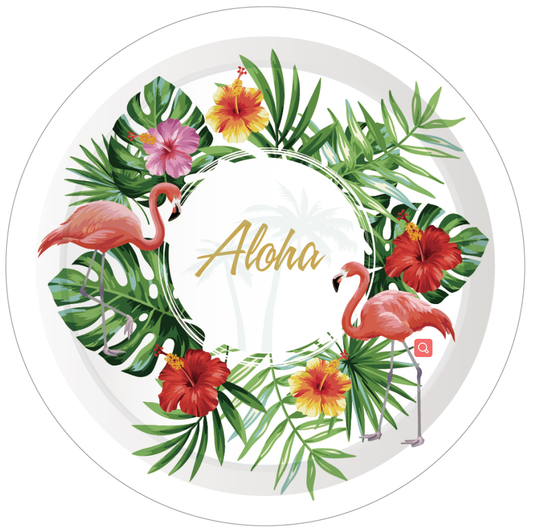 Aloha Luau Flamingo Plates 9", 8-pc