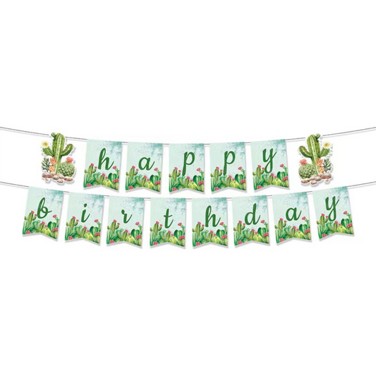 Cactus Happy Birthday Banner