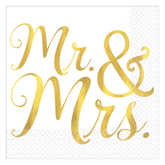 Mr & Mrs. Hot Stamp Beverage Napkins, 16-pc