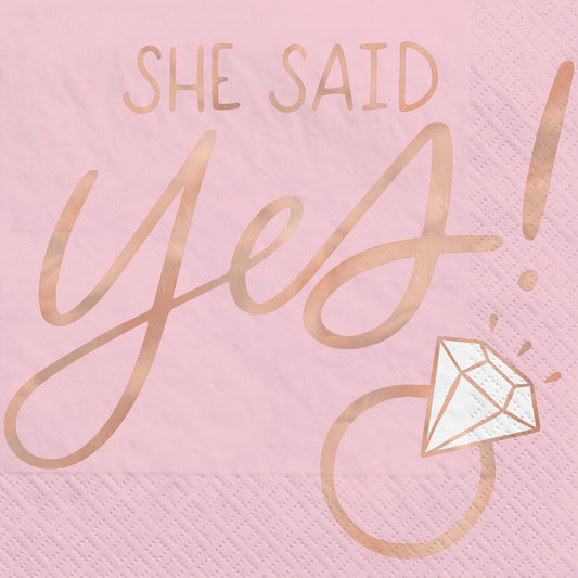 She Said Yes Beverage Napkins - Hot Stamped, 16-pc